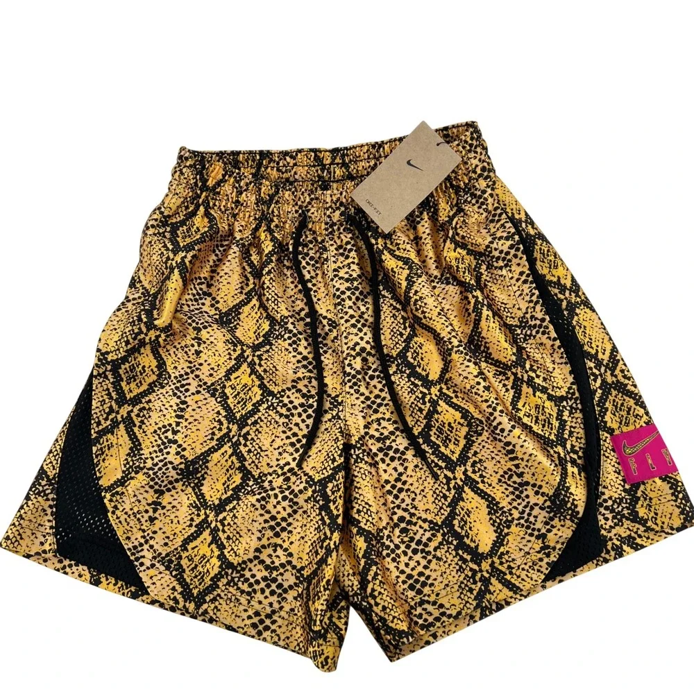 Nike Womens Dri-FIT Snakeskin‎ Basketball Shorts Yellow Black DH7348-709 XS